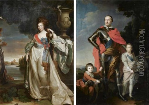 The Polish Count Franciszek Ksawery Branicki And His Russian Wife Alexandrine Vassilievna Engelhardt (pair) Oil Painting - Richard Brompton