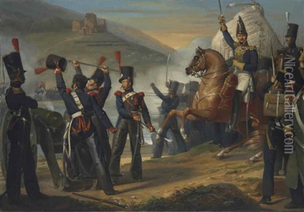 Le Passage De La Bidassoa En Avril 1823 Oil Painting - Claude Marie Dubufe