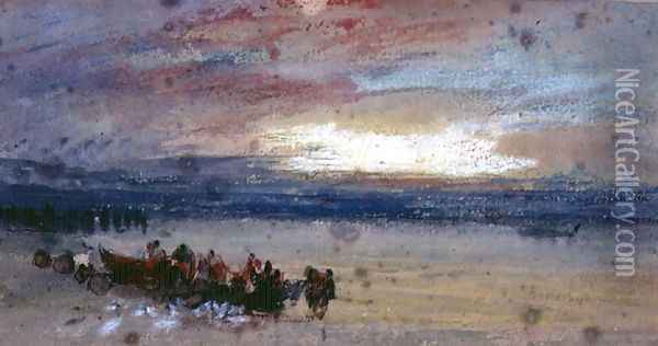 Shore Scene, Sunset Oil Painting - Joseph Mallord William Turner