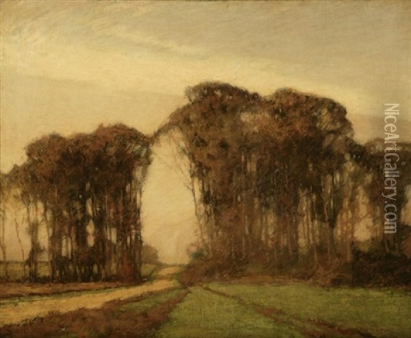 A Road Through An Autumnal Grove Oil Painting - Frederick J. Mulhaupt