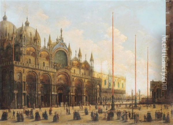Ansicht Des Markusplatzes, Venedig / Piazza San Marco, Venezia Oil Painting - Giuseppe Bernardino Bison