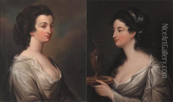 Lady Parnell (+ Lady De Vesci; Pair) Oil Painting - Stephen Catterson Smith