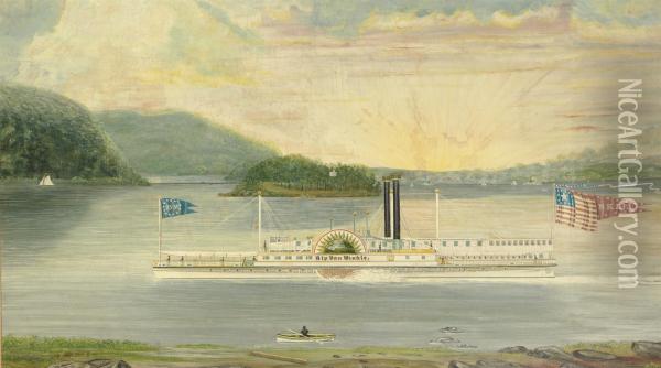 The Paddle Steamboat Rip Van Winkle Oil Painting - James Bard