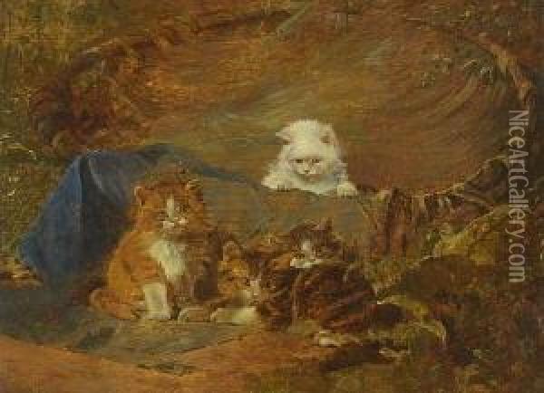 Vier Katzchen. Oil Painting - Julius Adam