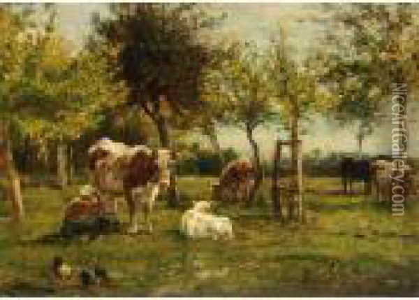 Milking Time Oil Painting - Willem Carel Nakken