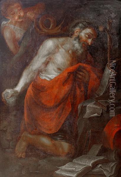 Saint Jerome Listening To An Angel's Trumpet Oil Painting - Giovan Battista Beinaschi