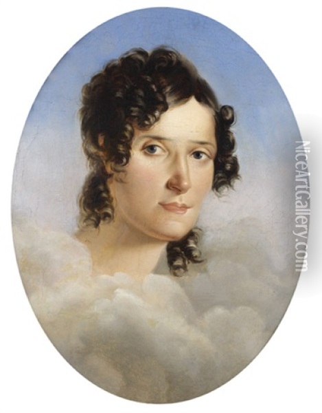 Portrait De Femme Entouree De Nuages Oil Painting - Louis-Gabriel-Eugene Isabey