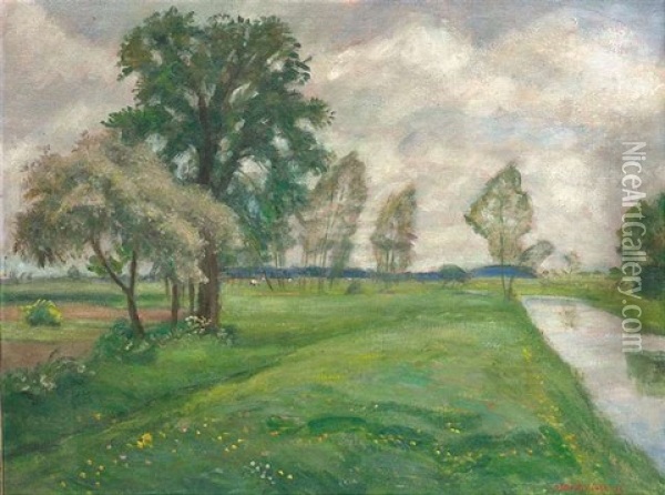 Ansicht Der Wummewiesenlandschaft (+ Ansicht Der Surheide, 1928, Verso) Oil Painting - Otto Modersohn