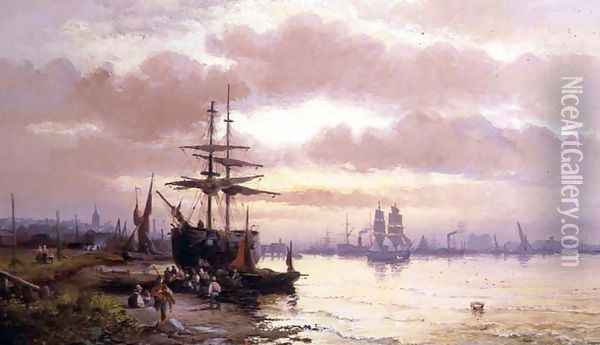 Unloading the Catch Oil Painting - William A. Thornley or Thornbery