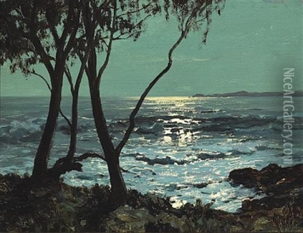 Moon Sheen From Eucalyptus Point Oil Painting - Howard Russell Butler