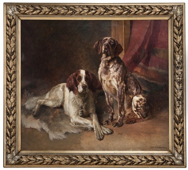 Two Dogs Oil Painting - Karl Kristian Uchermann