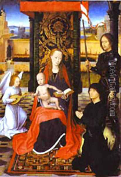 The Virgin And Child With An Angel St George And A Donor 1470-80 Oil Painting - Hans Memling