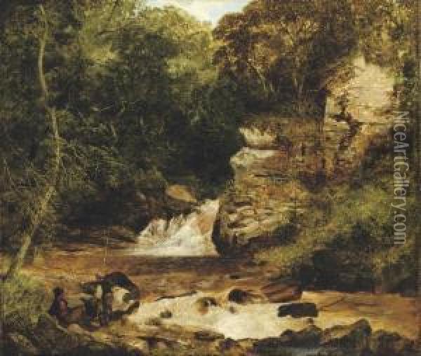 Fishing From A Stream Oil Painting - James Peel