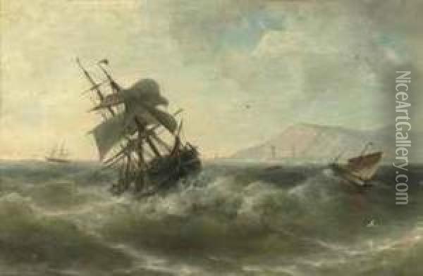 A Three-master On Choppy Waters Oil Painting - Nicolaas Riegen