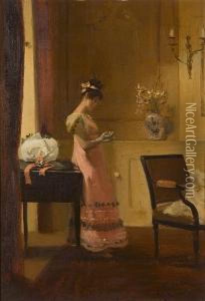 Interior Scenes With Elegant Ladies Oil Painting - Albert Ludovici