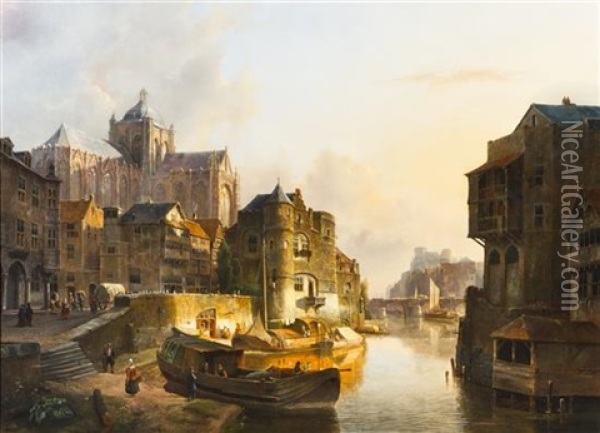 Bruges-the Cathedral On The River Oil Painting - Kasparus Karsen