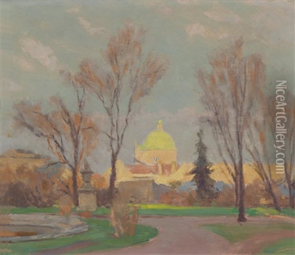 Blick Auf Die Salesianerkirche Vom Park Des Belvederes Aus Gesehen Oil Painting - Anton Hans Karlinsky