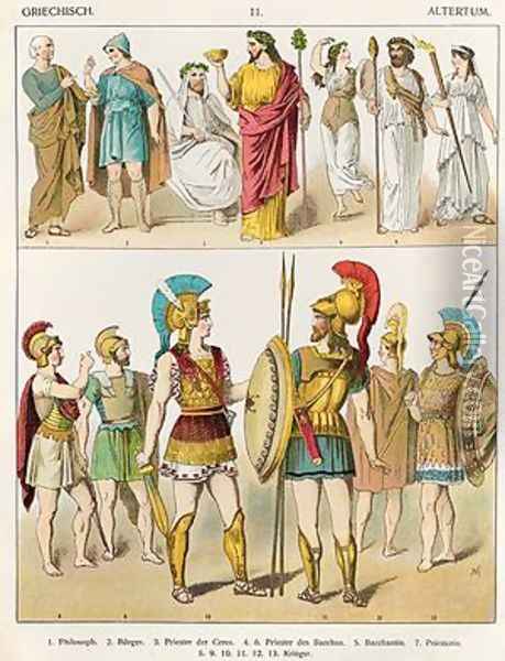 Greek Religious and Military Dress Oil Painting - Albert Kretschmer
