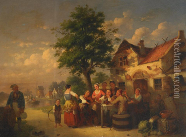 Village Merrymakers Outside A Dutch Tavern Oil Painting - Johann Mongels Culverhouse