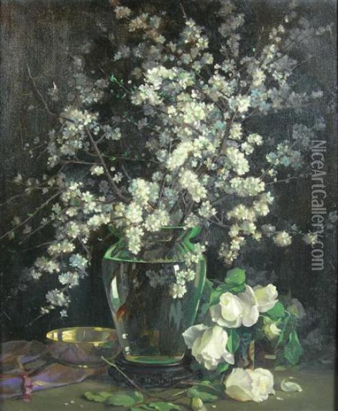 Sloe Blossom Oil Painting - William S Anderson