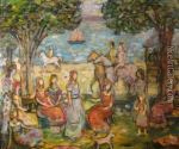 Figures In A Park Oil Painting - Maurice Brazil Prendergast