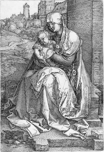 The Virgin and Child Seated by a Wall Oil Painting - Albrecht Durer