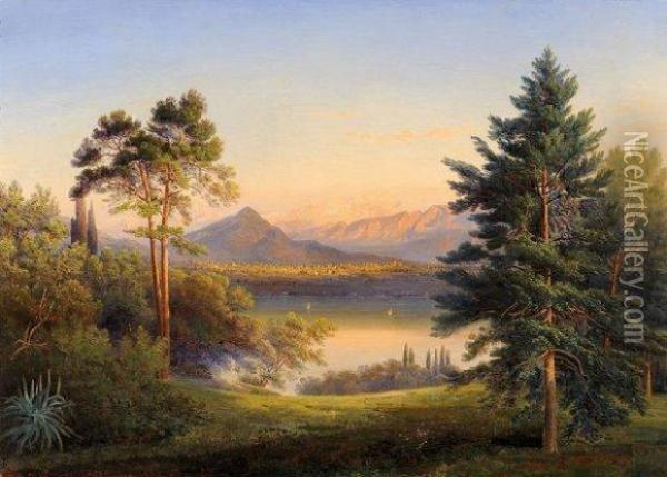 Vue De Lac De Montagne Oil Painting - Edouard Pourtales De Pury