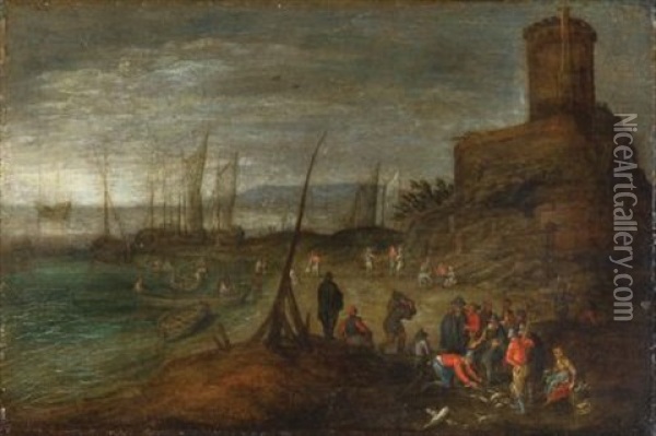 Hafen Mit Fischmarkt Oil Painting - Adriaen Frans Boudewyns the Elder