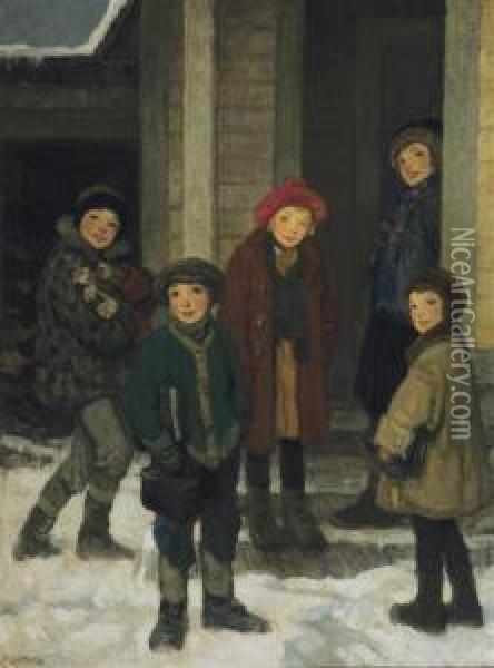 ''school House Door'' Oil Painting - Francis Luis Mora