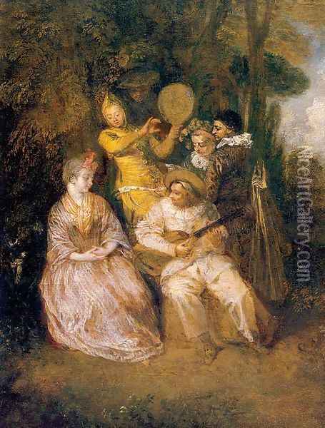 The Italian Serenade 1718 Oil Painting - Jean-Antoine Watteau