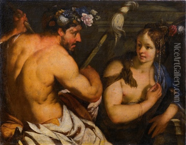 Herkules Und Omphale; Bacchus Und Ariadne (pair) Oil Painting - Antonio Bellucci