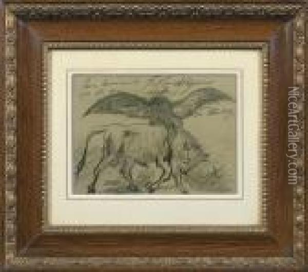 Bull And Eagle Oil Painting - Aleksander Orlowski