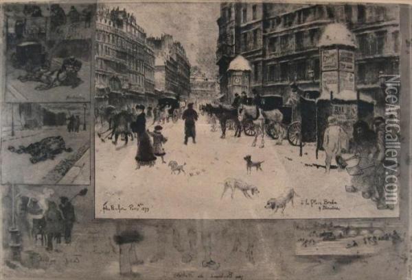 Parisian Street Scene Oil Painting - Felix-Hilaire Buhot