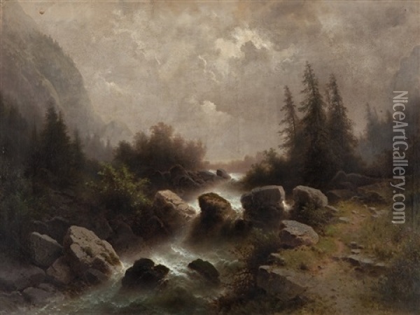 Mountain Brook /view Of Enstal Oil Painting - Albert Rieger