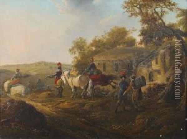 La Halte Des Militaires Oil Painting - Francesco Giuseppe Casanova