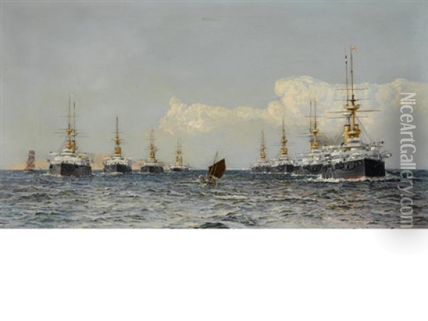 The Channel Fleet Oil Painting - Edoardo de Martino
