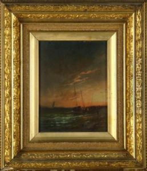 Luminous Coastal View With Ships And Figures Oil Painting - Charles Henry Gifford