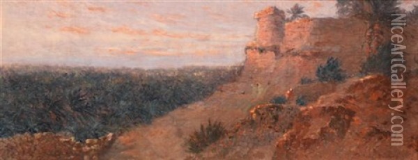 L'oasis De Laghouat Oil Painting - Eugene F. A. Deshayes
