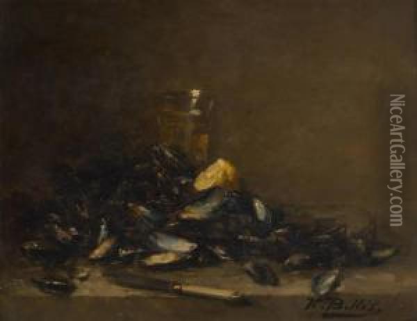 Composition Aux Moules Oil Painting - Hubert Bellis