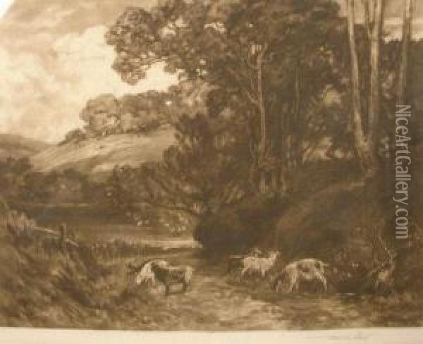 Goats Grazing A Country Path Oil Painting - Frank Short