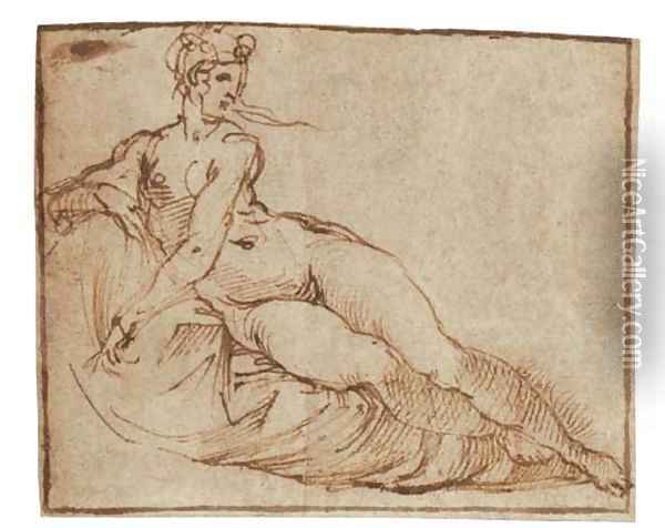 A female nude reclining Oil Painting - Agostino Carracci
