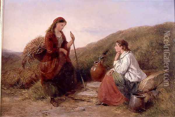 Two Young Ladies at the Well Oil Painting - Edward John Cobbett