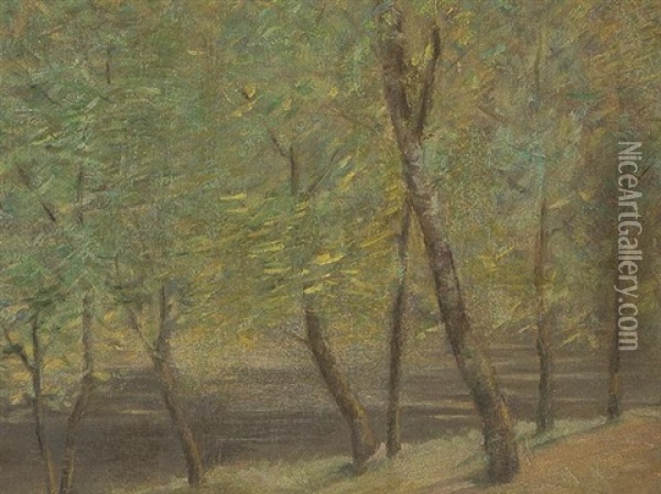 Pond Between Trees Oil Painting - Saburosuke Okada