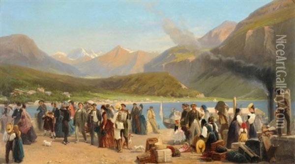 Reisende Beim Schiffssteg Am Brienzersee Oil Painting - Sebastien Charles Giraud