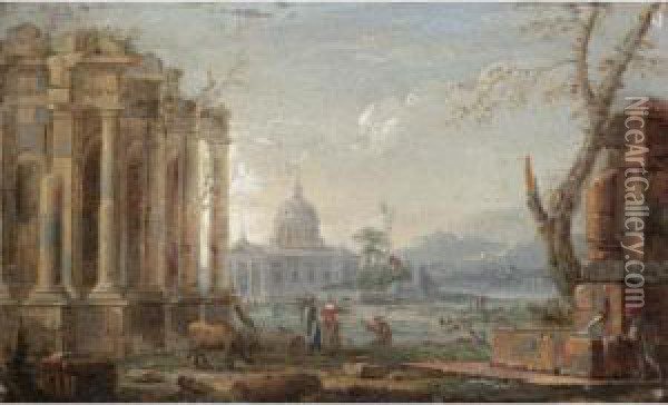 A Capriccio View Possibly Of Saint Peter's, Rome Oil Painting - Pierre-Antoine Patel
