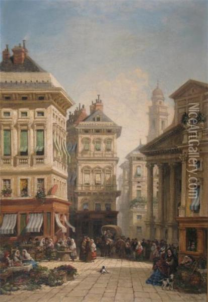 A Continental Street Scene Oil Painting - William Wyld