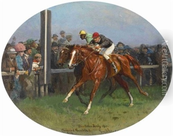 Deutsches Derby 1911 Oil Painting - Emil Adam
