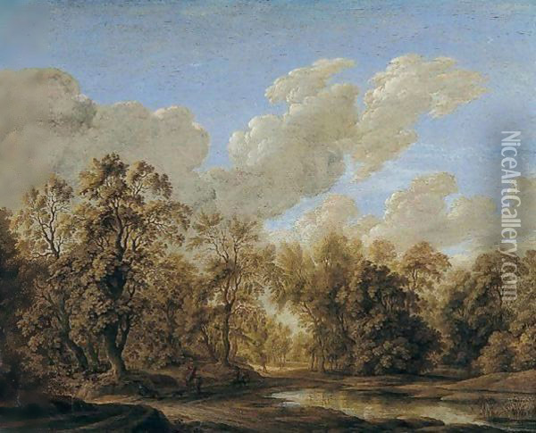 A landscape with a pond at the margin of wood Oil Painting - Alexander Keirincx