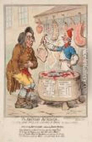 The British-butcher, / Supplying John-bull With A Substitute For Bread Oil Painting - James Gillray