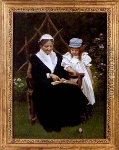 The Reading Lesson Oil Painting - Samuel S. Carr